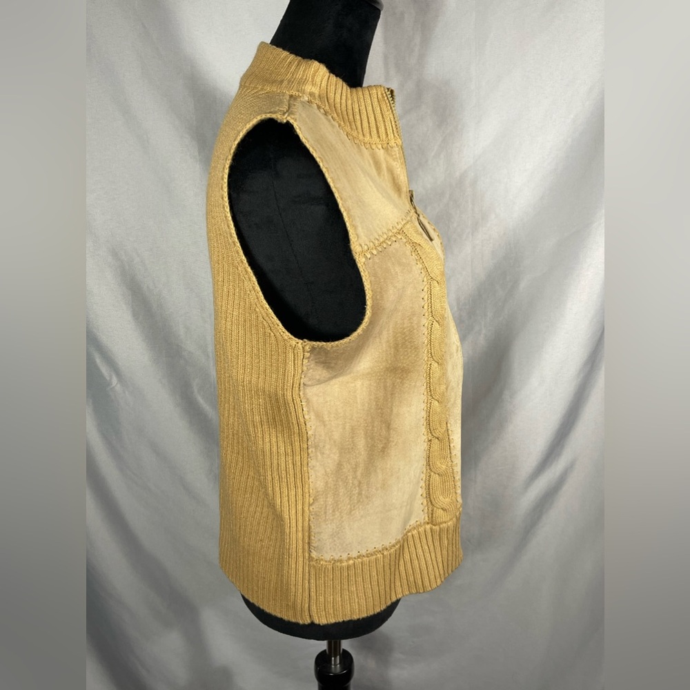 Designers Studio Originals Suede Front Sweater Vest Womens Tan Camel Zip Sz M - Picture 3 of 10